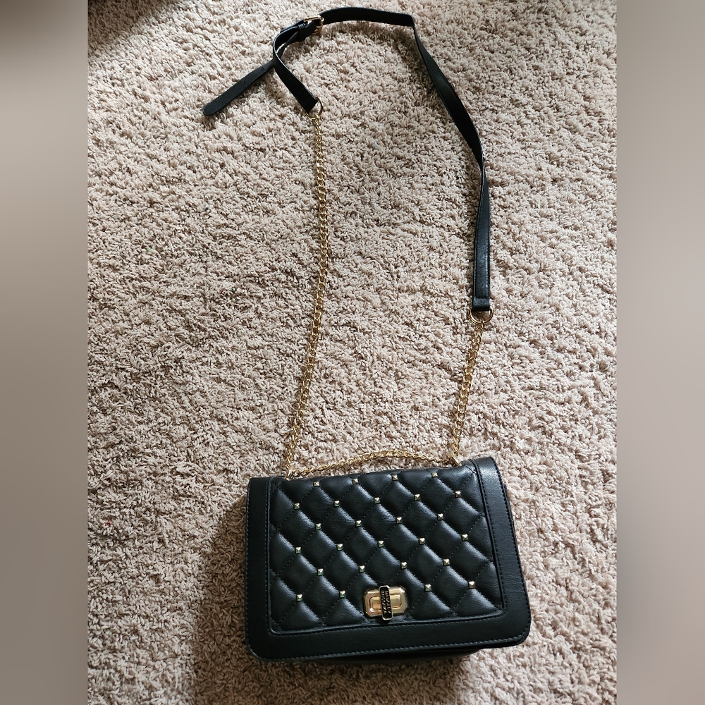 Badgley Mischka Black Quilted Crossbody Bag with Gold Chain